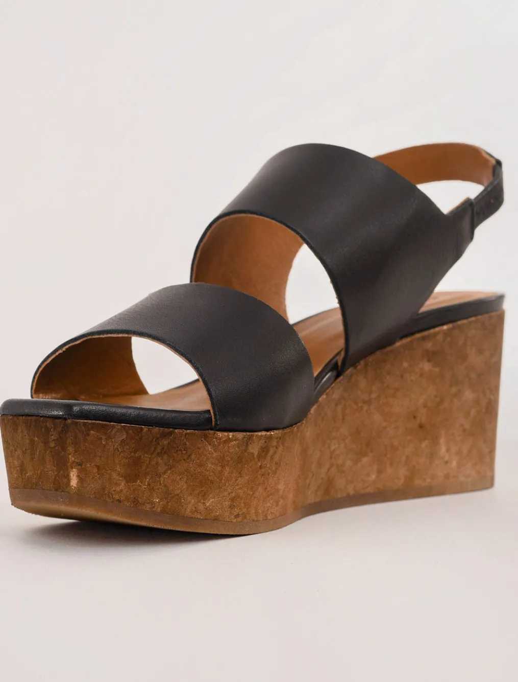 New Evie Lou Massy Cork Wedge, Deep Sea Black