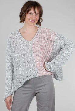 New Evie Lou Mixed Knits Vee Pullover, Gray/Red Mix