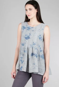 Hot Evie Lou Pleat Details Linen Tank, Gray/Blue