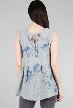 Hot Evie Lou Pleat Details Linen Tank, Gray/Blue
