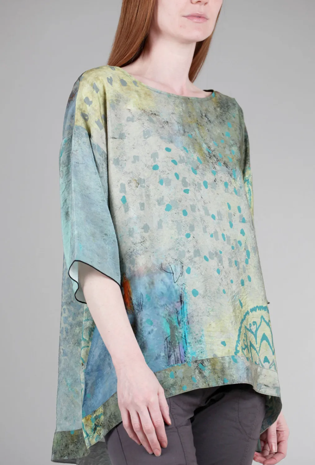 Store Evie Lou Round-Neck Swing Top, Sage/Blue