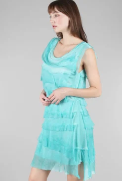 Clearance Evie Lou Short Tattered Tiers Dress, Aqua