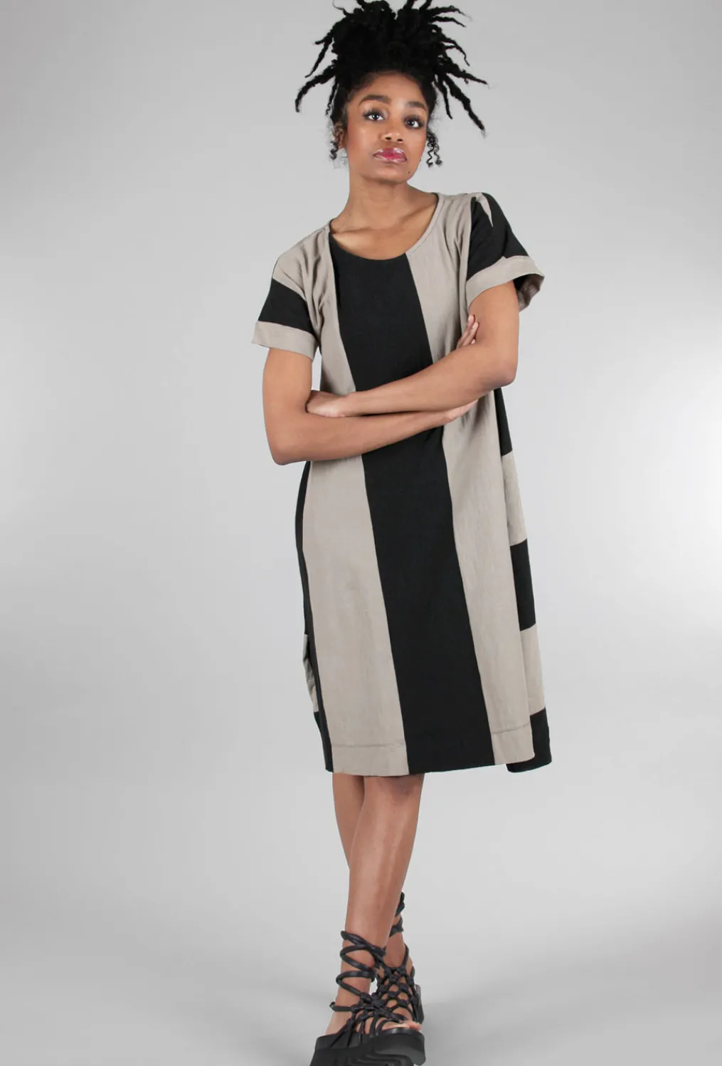 Best Evie Lou Vertical Stripes Knit Dress, Ash/Black