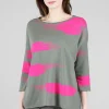 Fashion Evie Lou Abstract Summer Sweater, Olive/Fuchsia
