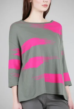 Fashion Evie Lou Abstract Summer Sweater, Olive/Fuchsia
