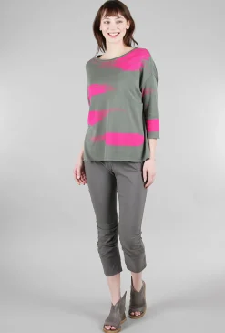 Fashion Evie Lou Abstract Summer Sweater, Olive/Fuchsia