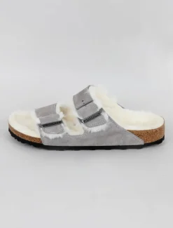 Clearance Evie Lou Arizona Shearling Sandal, Stone Suede