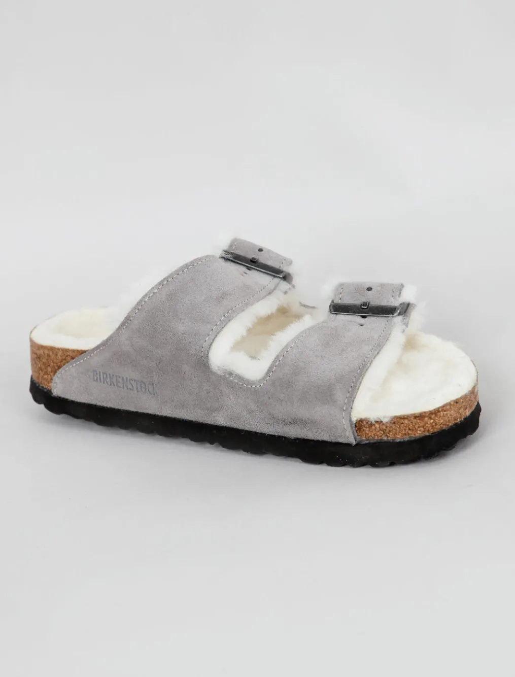 Clearance Evie Lou Arizona Shearling Sandal, Stone Suede
