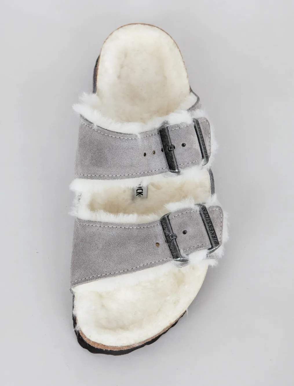 Clearance Evie Lou Arizona Shearling Sandal, Stone Suede