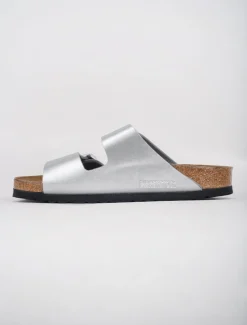 New Evie Lou Arizona Soft Bed Sandal, Metallic Silver