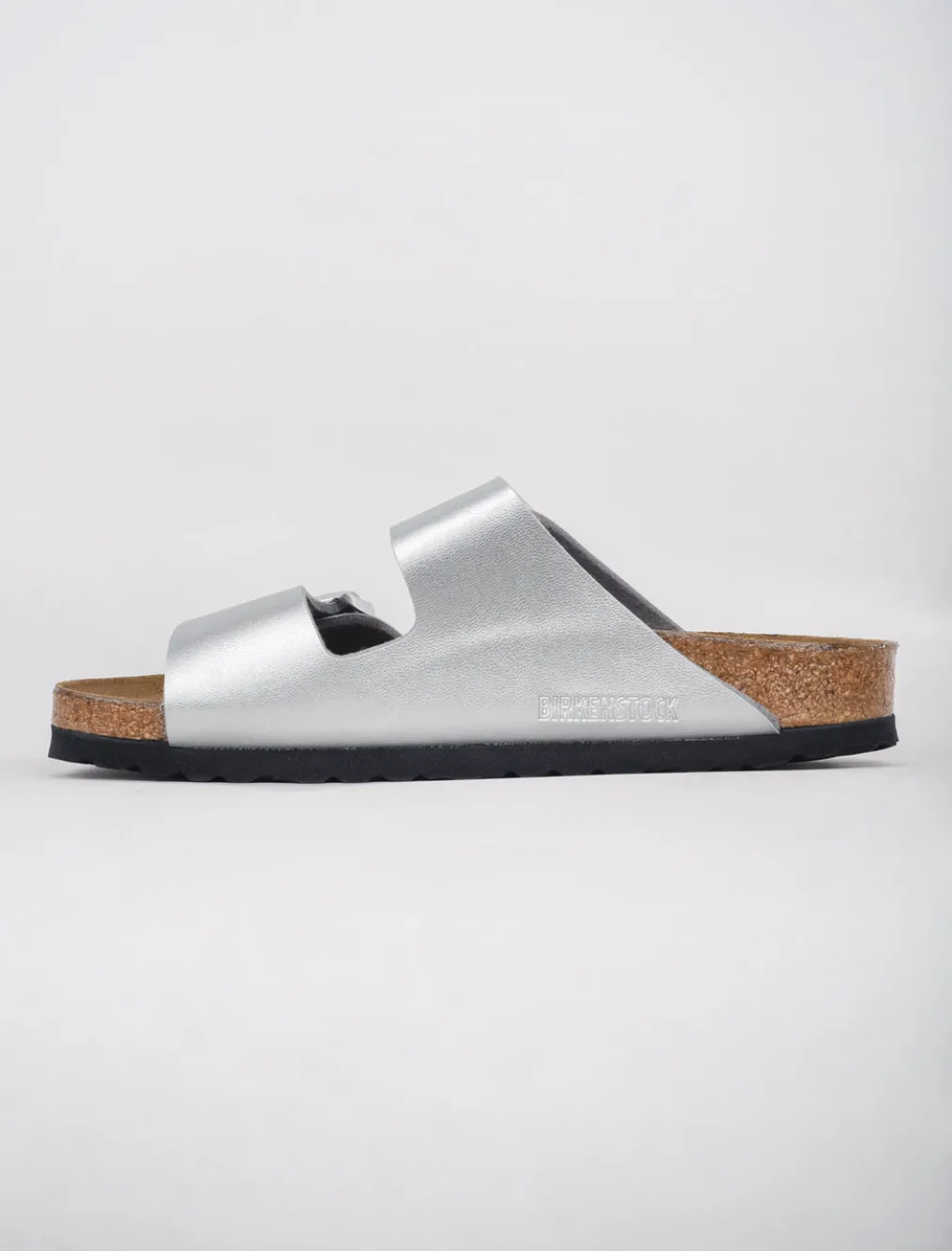 New Evie Lou Arizona Soft Bed Sandal, Metallic Silver