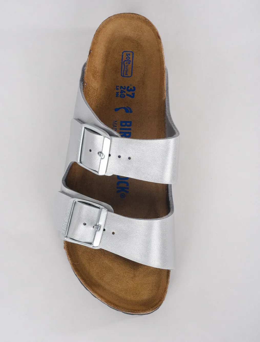 New Evie Lou Arizona Soft Bed Sandal, Metallic Silver