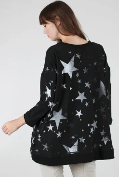 New Evie Lou A-Top Sweatshirt, Black/Stars