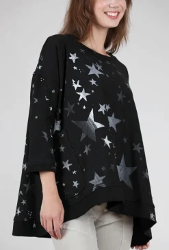 New Evie Lou A-Top Sweatshirt, Black/Stars