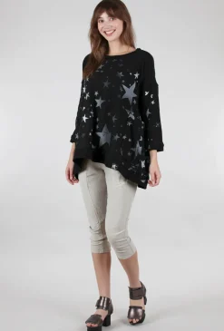 New Evie Lou A-Top Sweatshirt, Black/Stars