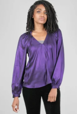 Shop Evie Lou Back Pleat Metallic Blouse, Lapis Purple