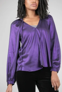 Shop Evie Lou Back Pleat Metallic Blouse, Lapis Purple
