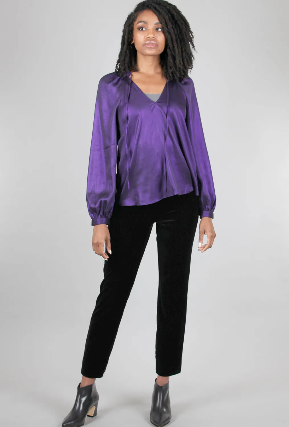 Shop Evie Lou Back Pleat Metallic Blouse, Lapis Purple