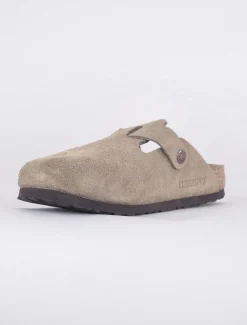 Shop Evie Lou Boston Suede Clogs, Taupe