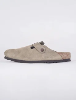 Shop Evie Lou Boston Suede Clogs, Taupe