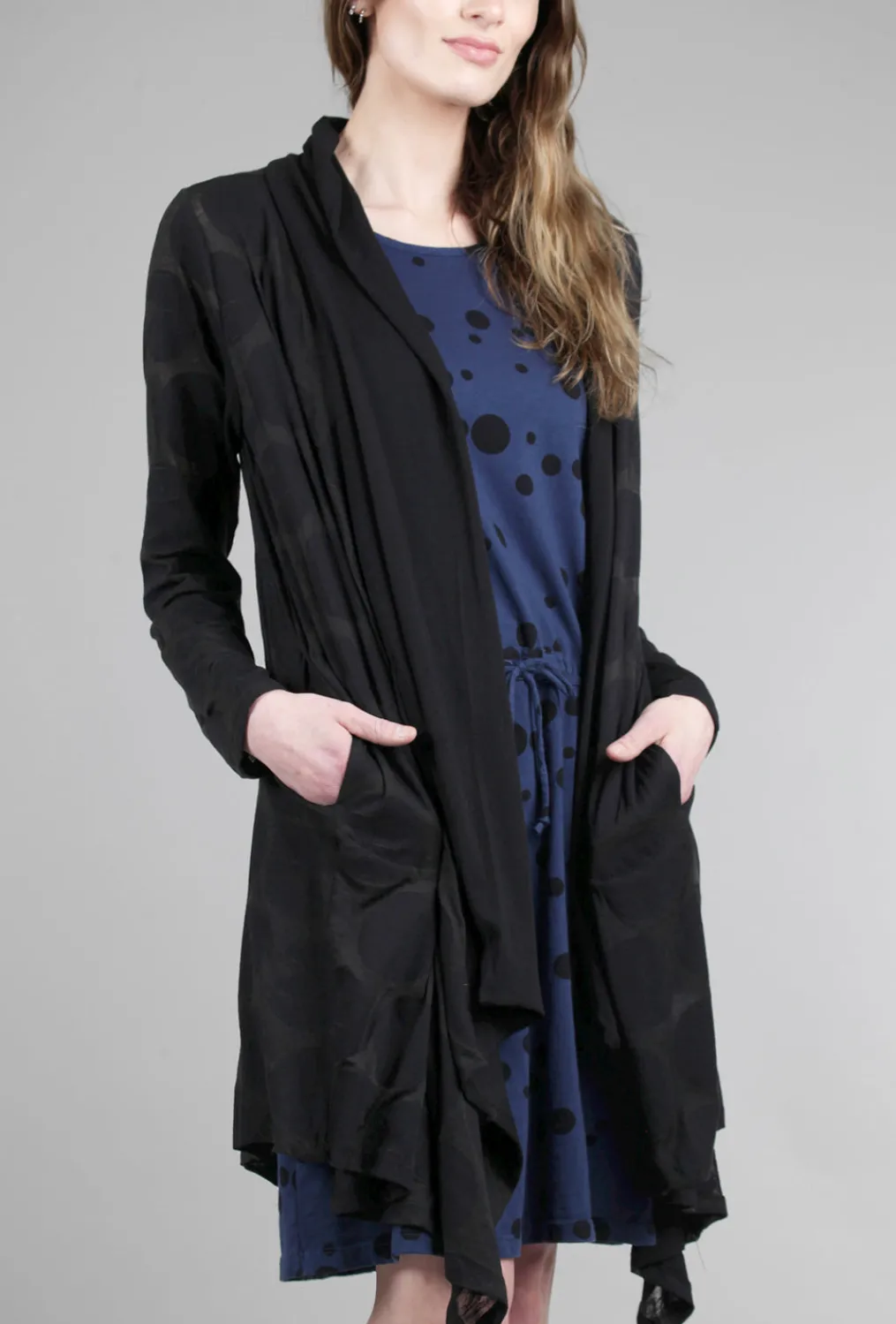 Sale Evie Lou Burnout Dot Long Cardie, Black
