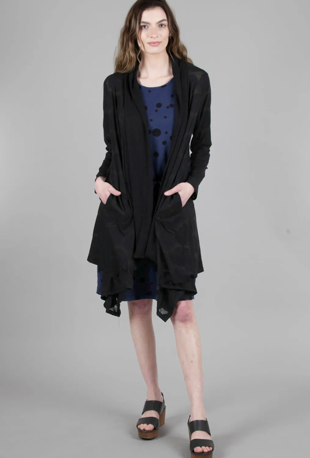 Sale Evie Lou Burnout Dot Long Cardie, Black