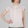 Shop Evie Lou Cap-Sleeve Stripe Shirred Top, White/Tangerine