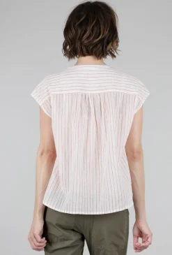 Shop Evie Lou Cap-Sleeve Stripe Shirred Top, White/Tangerine