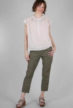 Shop Evie Lou Cap-Sleeve Stripe Shirred Top, White/Tangerine