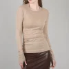 Best Sale Evie Lou Cashmere-Blend Easy Cuffed Tee, Khaki