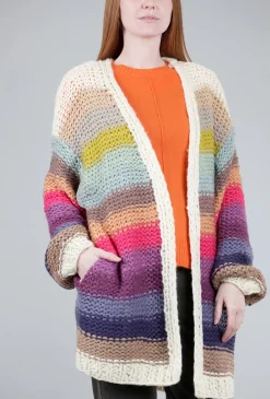 New Evie Lou Cheerful Stripe Cardie, Cream Multi