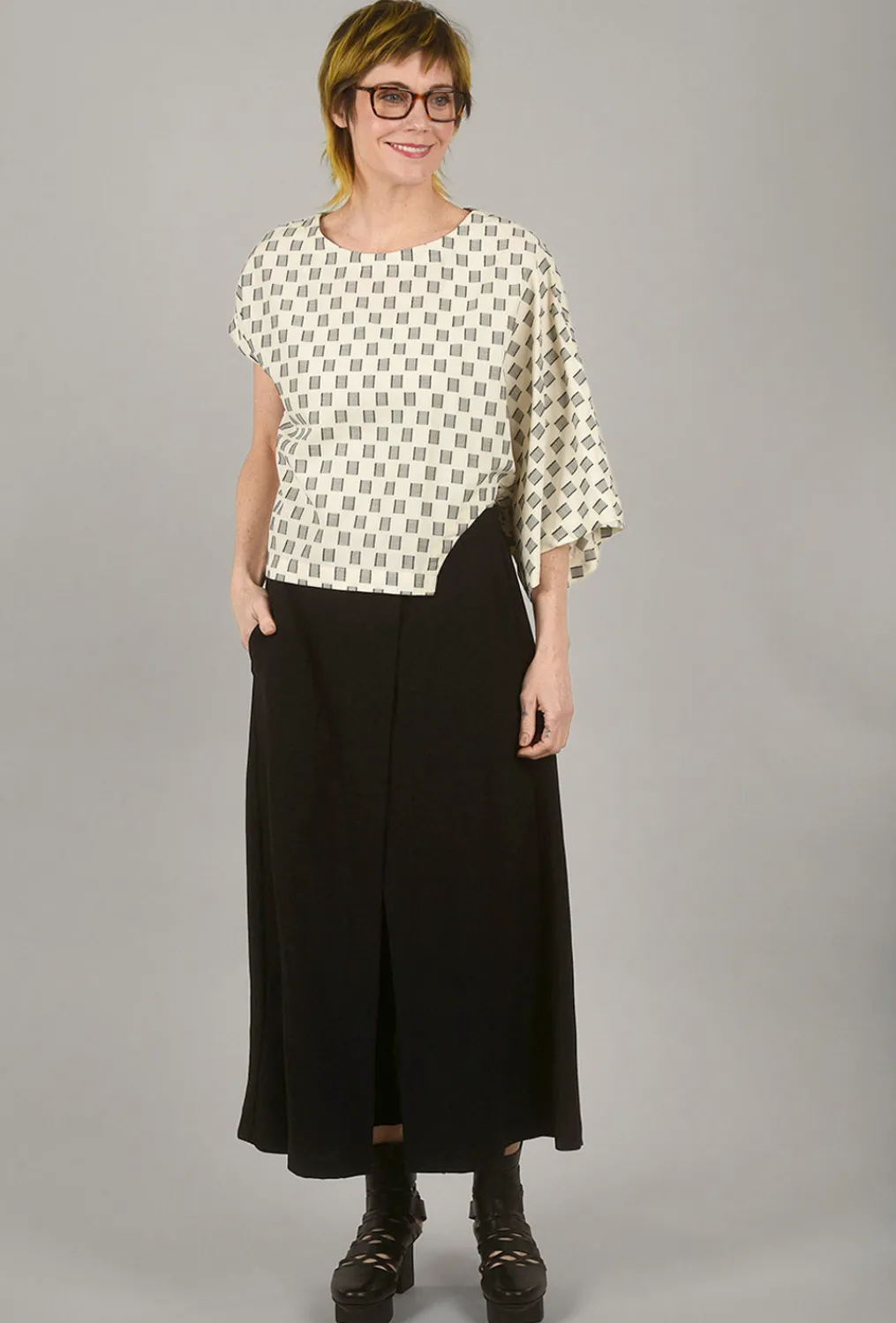 Clearance Evie Lou Chess Cotton Melanie Top, Cream