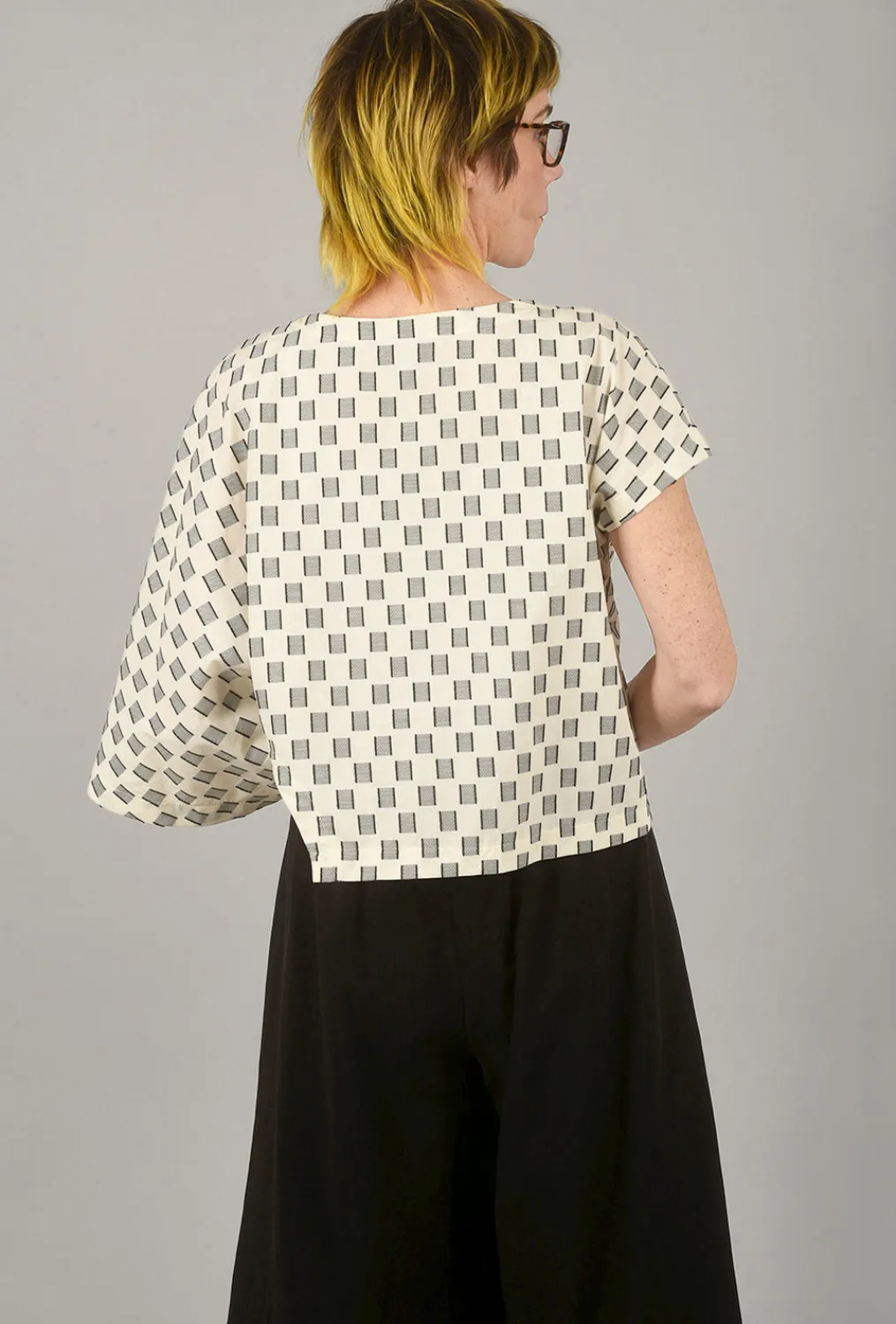 Clearance Evie Lou Chess Cotton Melanie Top, Cream