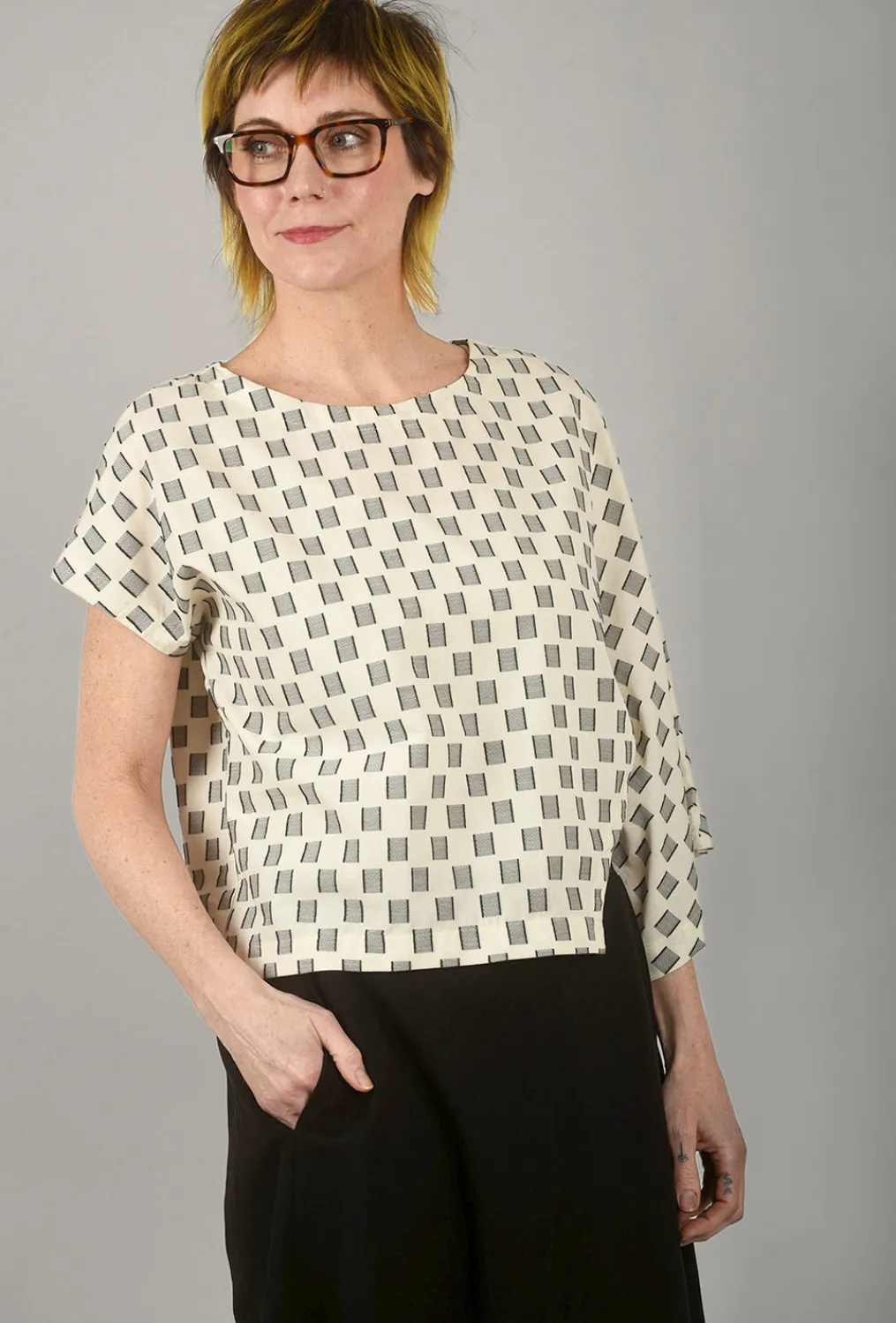 Clearance Evie Lou Chess Cotton Melanie Top, Cream
