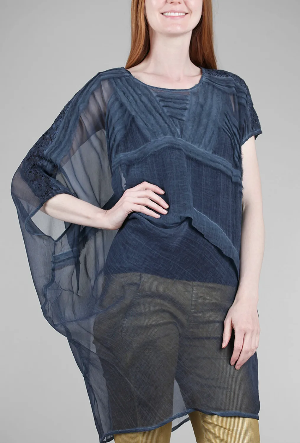 Clearance Evie Lou Chiffon Asym Cocoon Tunic, Teal Indigo