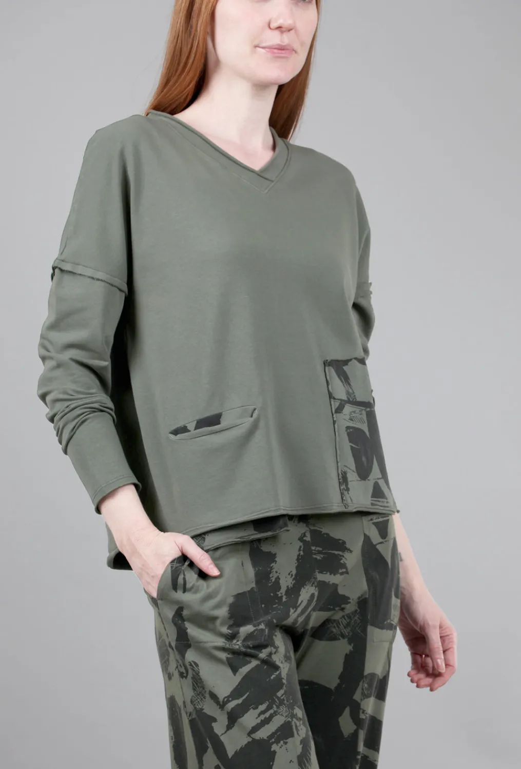 Cheap Evie Lou Contrast Detail V-Neck Top, Fir