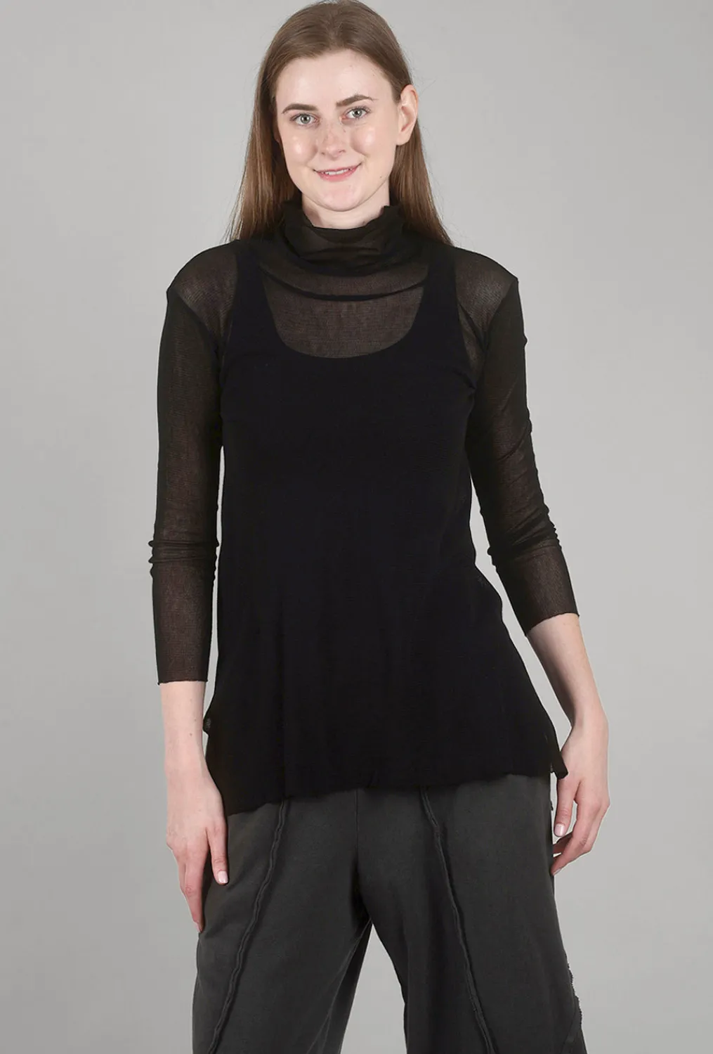 Sale Evie Lou Cotton Mesh Tneck, Black