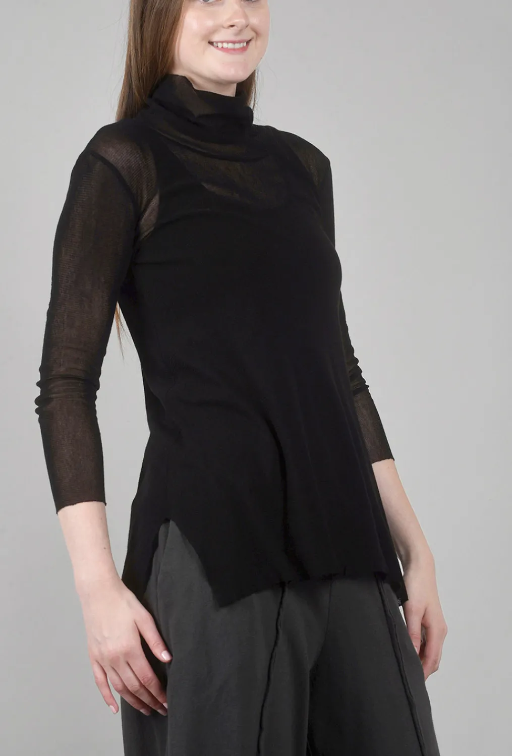 Sale Evie Lou Cotton Mesh Tneck, Black