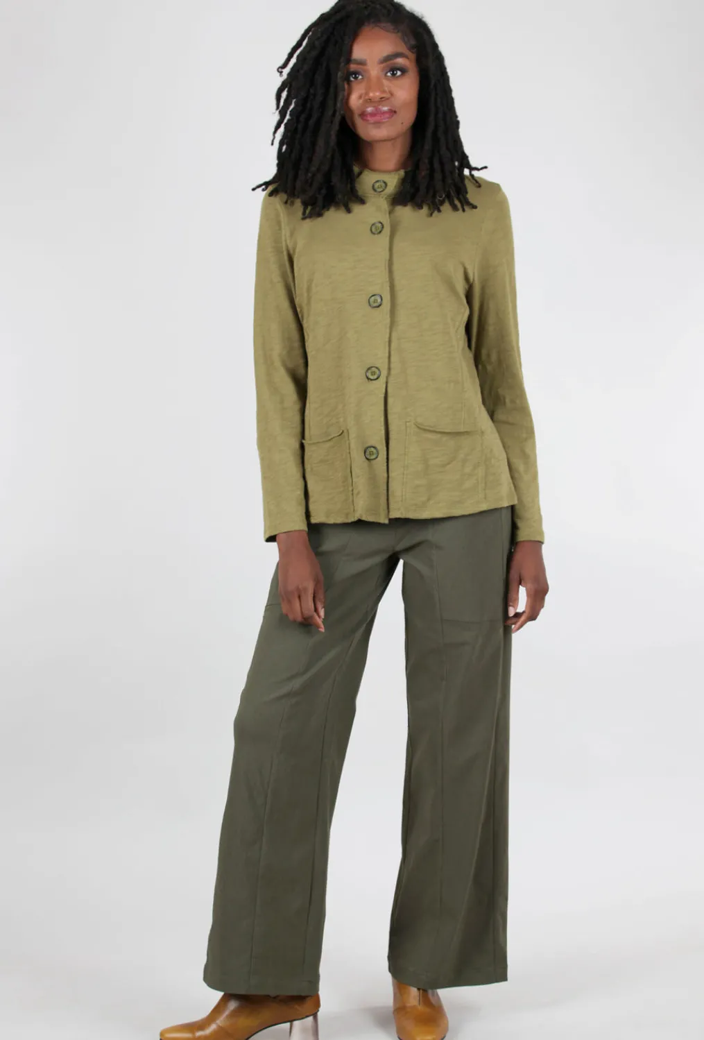 Clearance Evie Lou Cotton Pebble Pocket Cardie, Olive