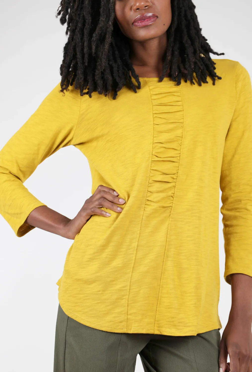 Cheap Evie Lou Cotton Pebble Ruched Shirt, Dijon
