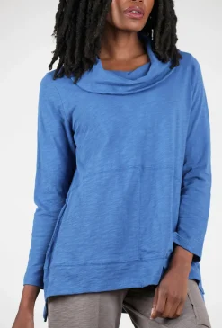 Online Evie Lou Cotton Slub Cowlneck Tunic, Eclipse Blue