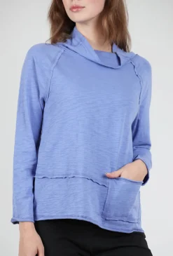 Best Sale Evie Lou Cotton Slub Pocket Pullover, Baja Blue