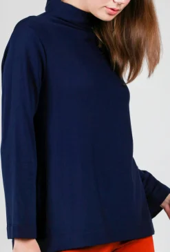 New Evie Lou Cozy Jersey Mock Neck, Navy