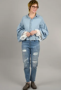 Store Evie Lou Distressed Slouch Jeans, Blue