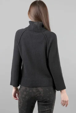 Best Evie Lou Easy Cropped Tneck Sweater, Black