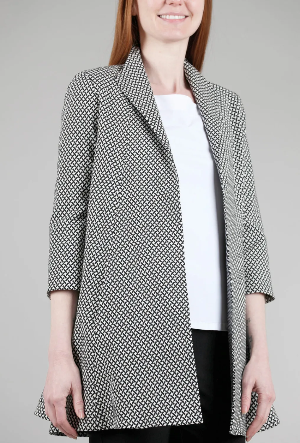 Fashion Evie Lou Ef Signature Swing Coat, Black Basketweave