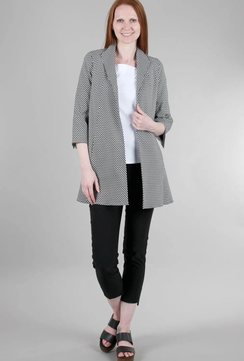 Fashion Evie Lou Ef Signature Swing Coat, Black Basketweave