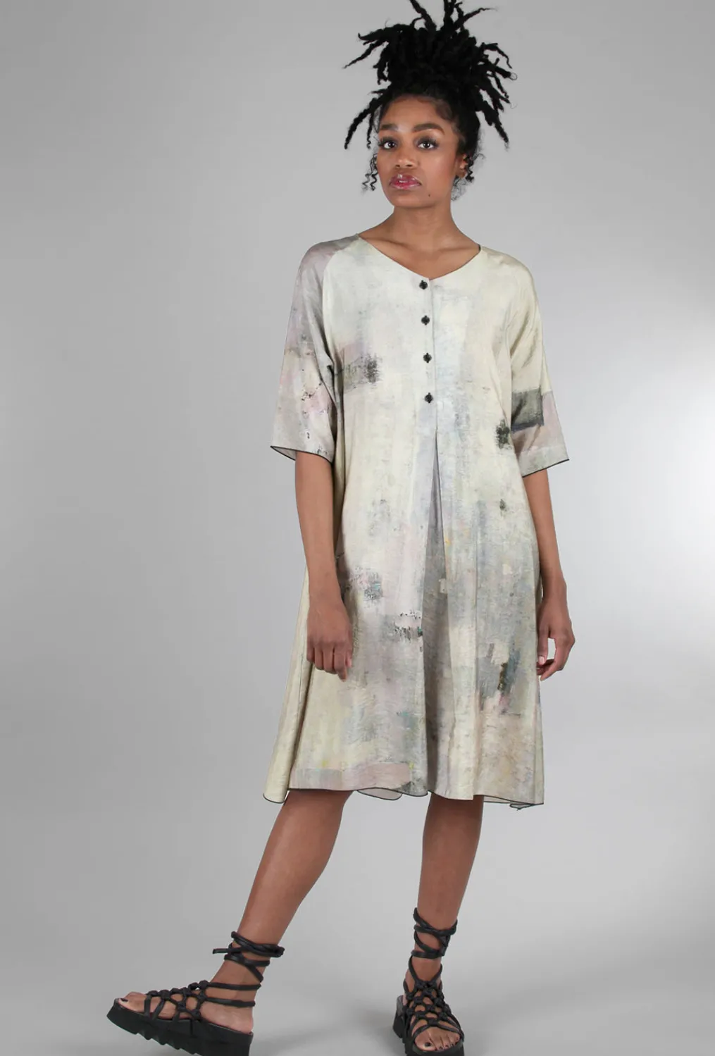 Clearance Evie Lou Elbow Button Dress, Pink/Stone