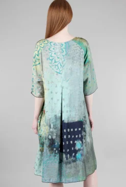 Fashion Evie Lou Elbow Button Dress, Sage/Blue