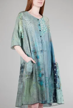 Fashion Evie Lou Elbow Button Dress, Sage/Blue